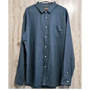 Johnny Bigg Men's L Large Teal Linen Cotton Blend Long Sleeve Button-Up Shirt